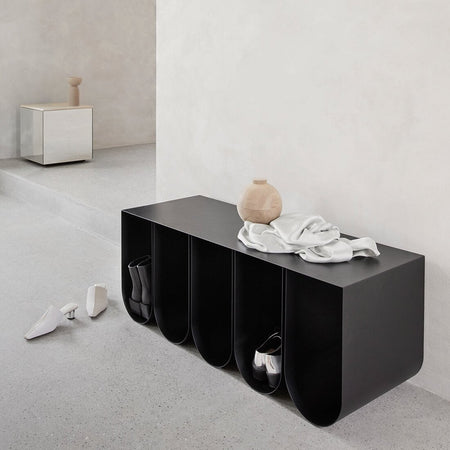 Kristina dam studio steel entryway bench with shoes storage curved bench
