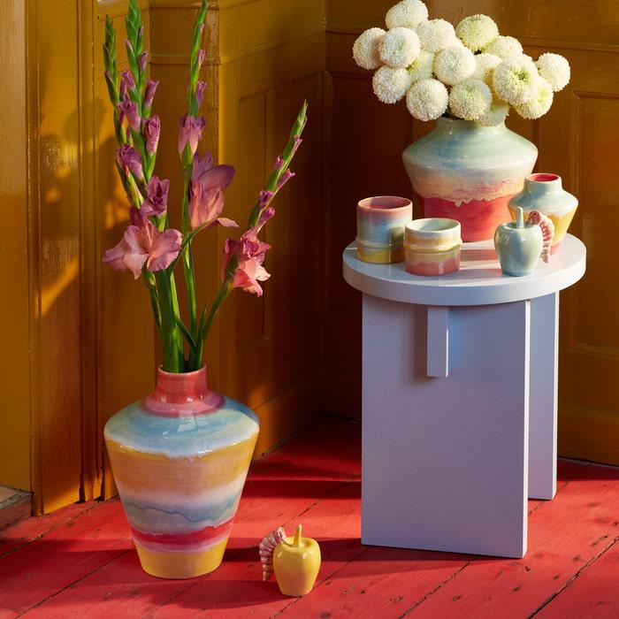 Kähler Poppery Vase with Apple, Pink/Mint/Yellow, H: 12.6"