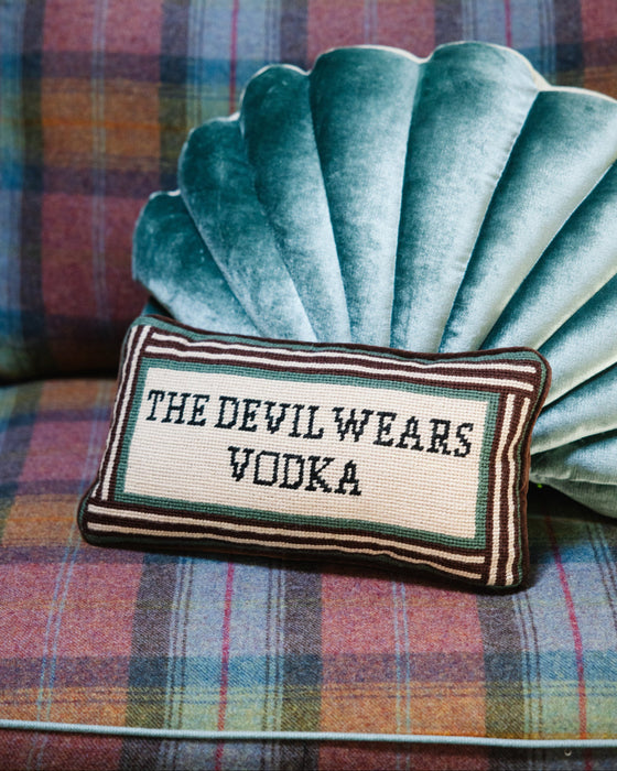 Devil Wears Vodka Needlepoint Pillow