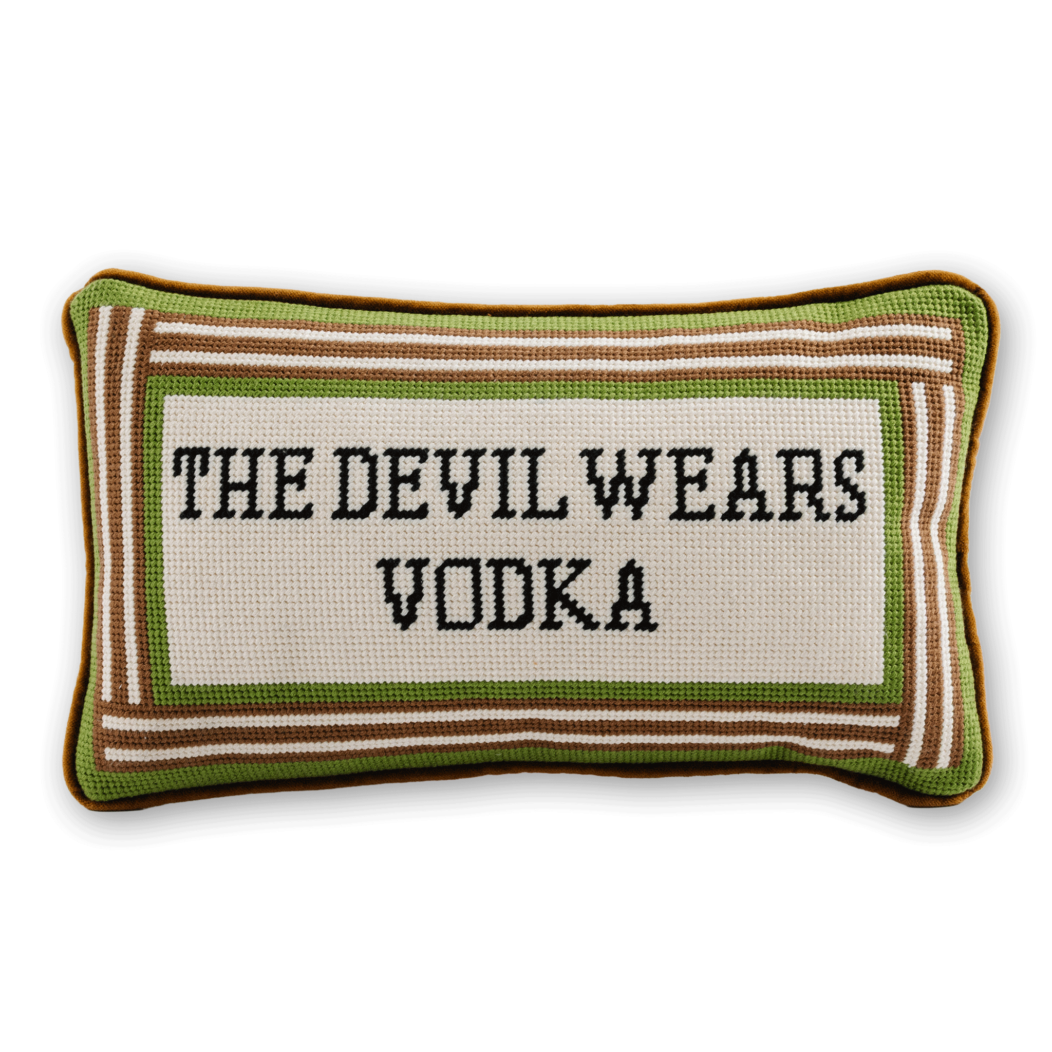 Devil Wears Vodka Needlepoint Pillow