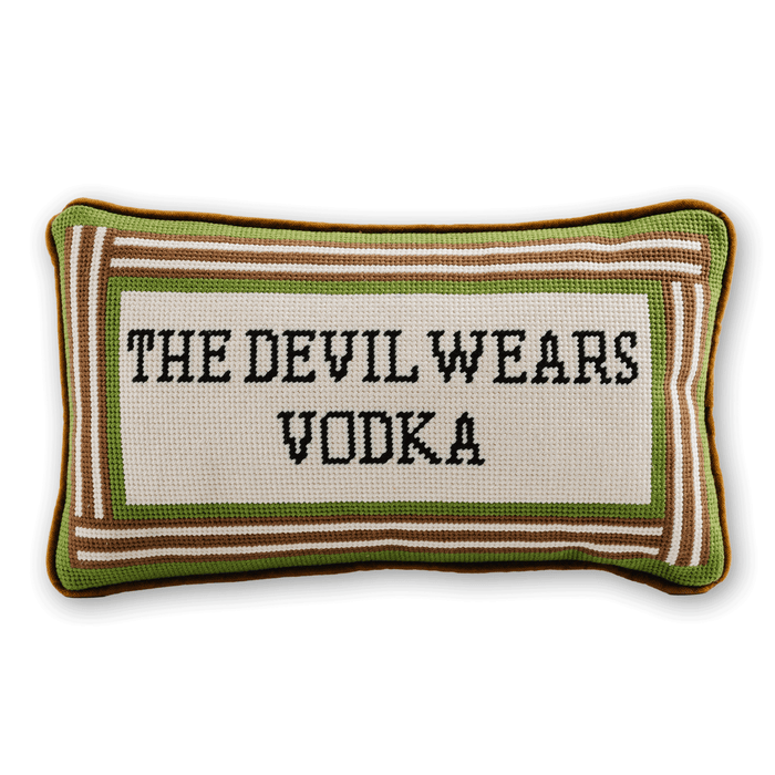 Devil Wears Vodka Needlepoint Pillow