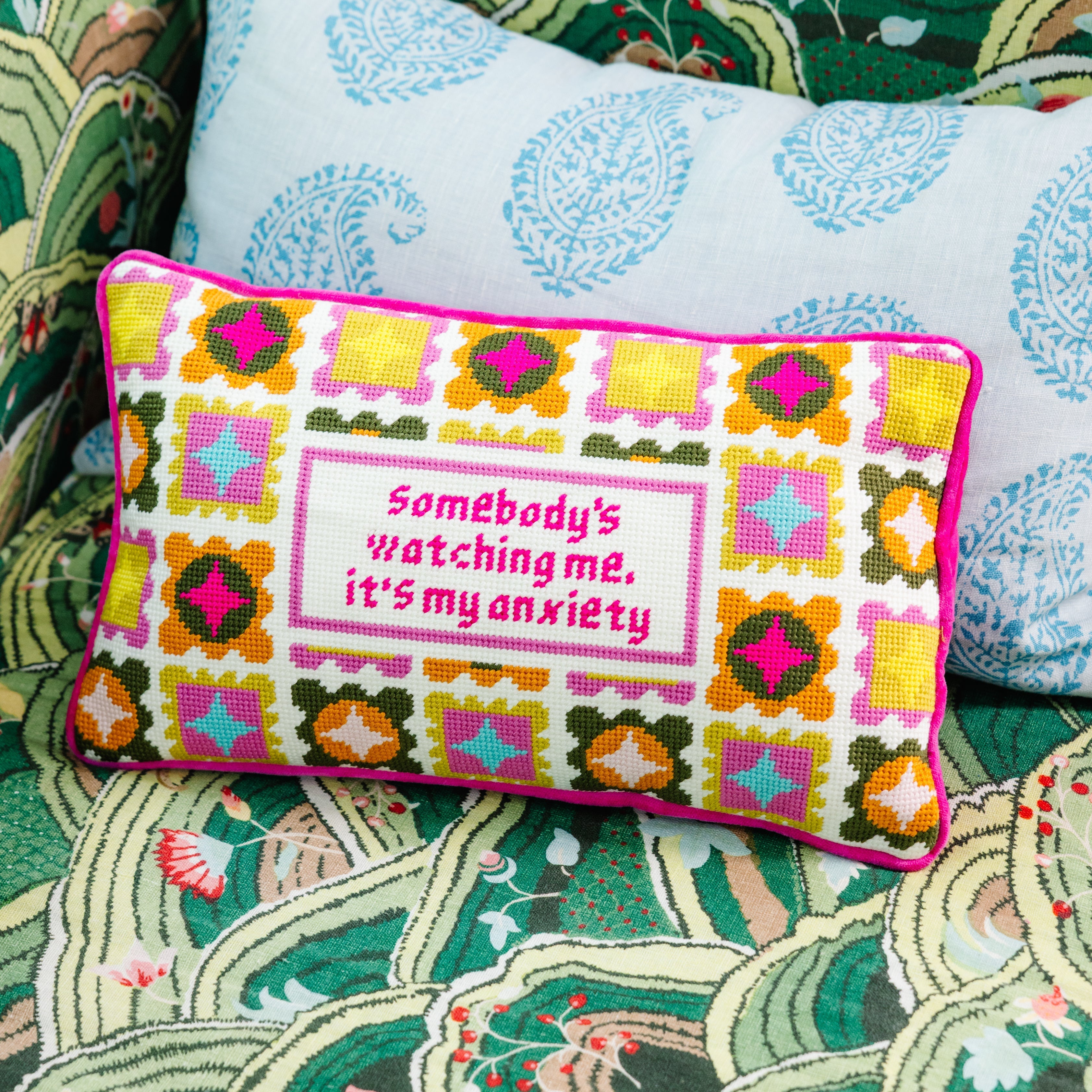 Watching Me Needlepoint Pillow