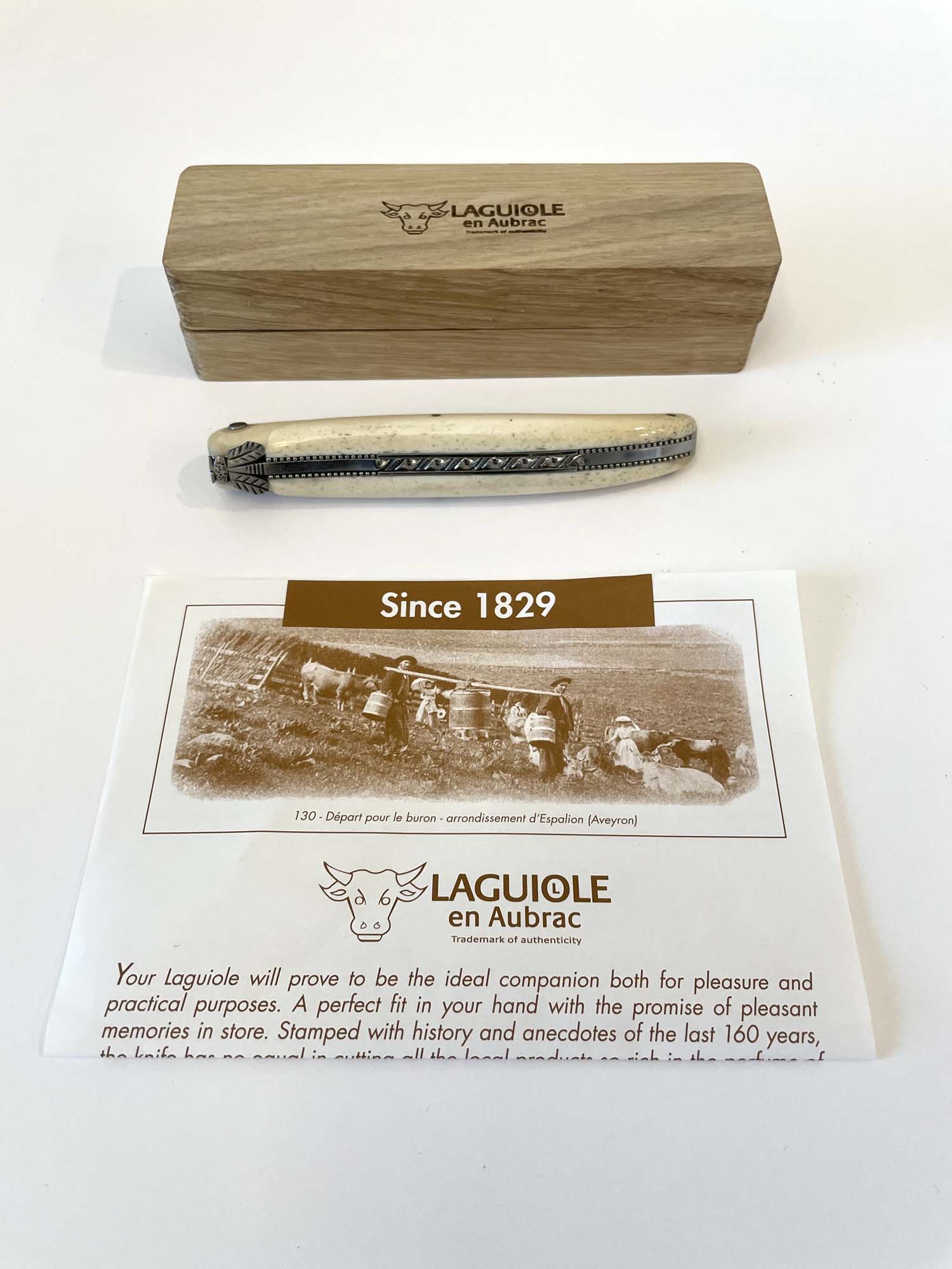 Laguiole en Aubrac La Perle Hand Carved Multipurpose Knife, Teak Wood, 4.75-Inches