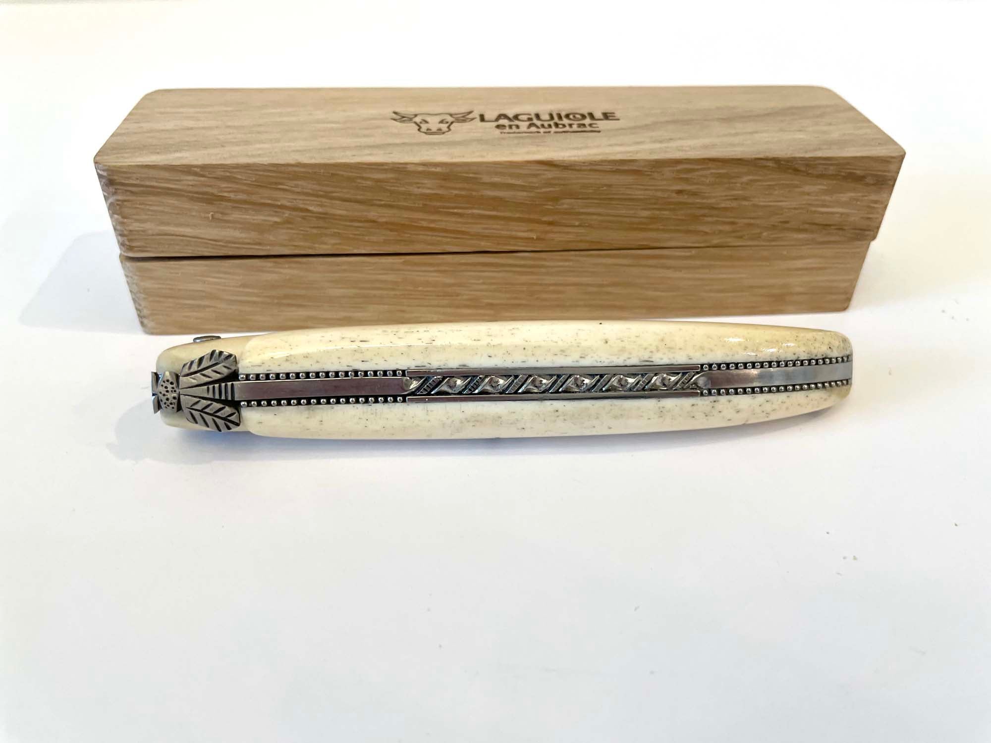 Laguiole en Aubrac La Perle Hand Carved Multipurpose Knife, Teak Wood, 4.75-Inches