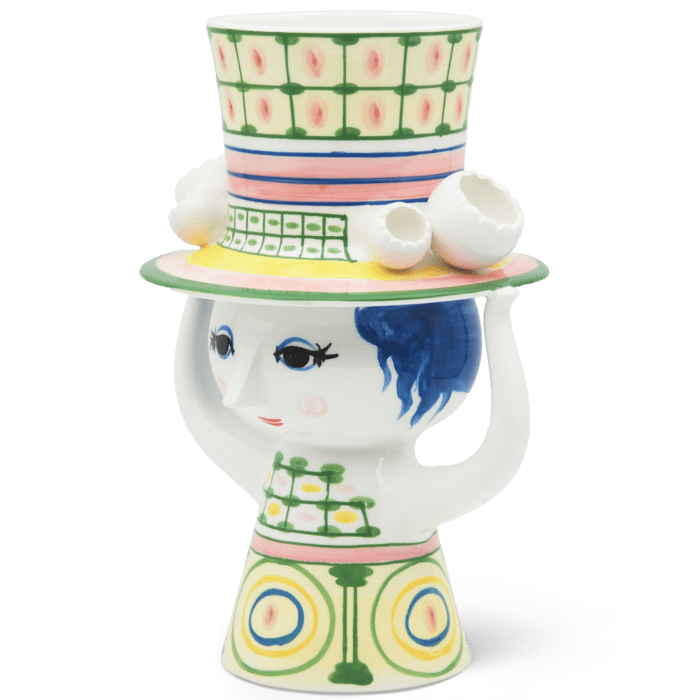Bjørn Wiinblad Lady with Hat Vase, Green, H: 9.6"