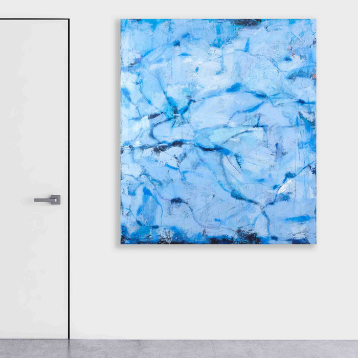 An original abstract oil painting by Shira, an artist who has exhibited at New York, titled Beneath the Ice
