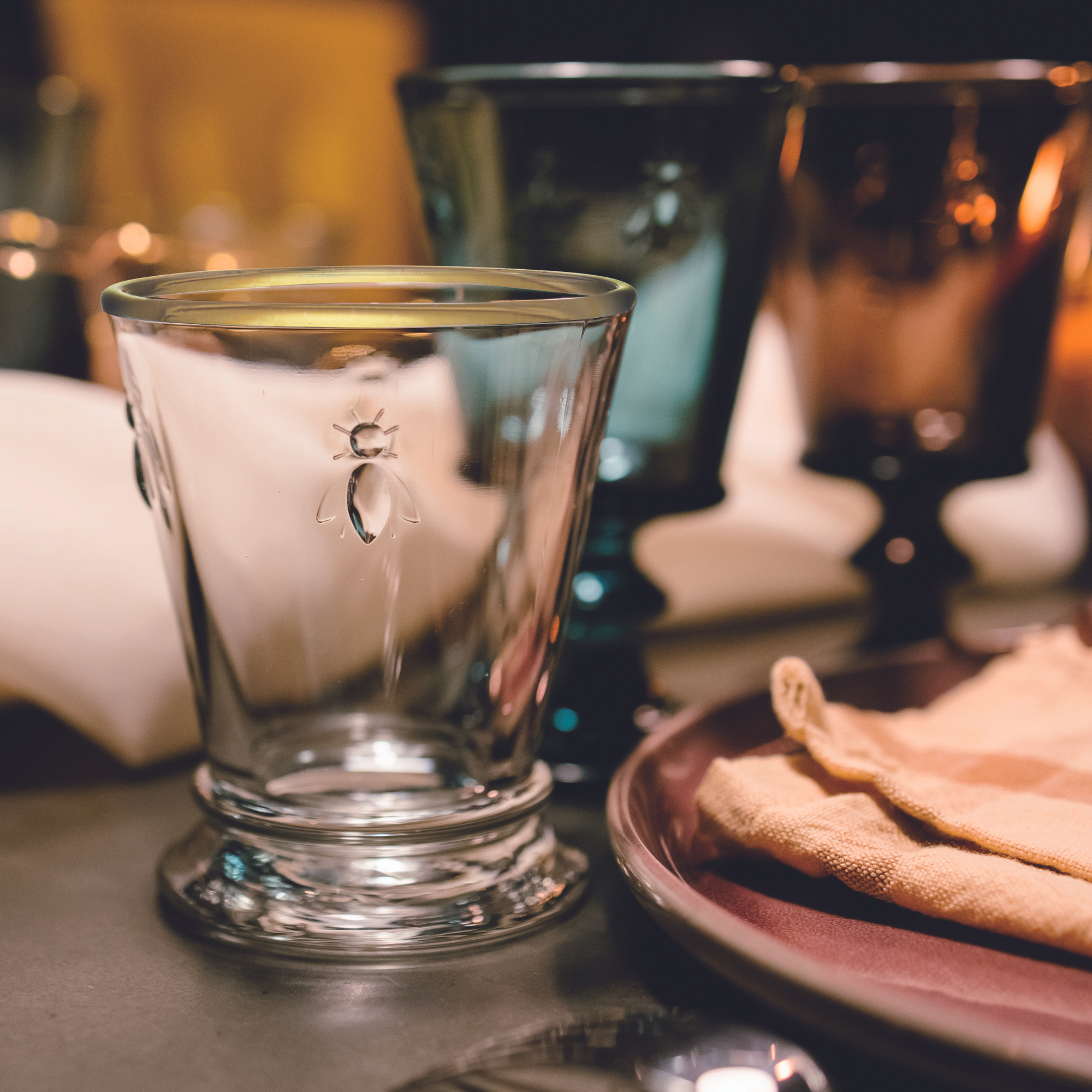 Gold-Rim Bee Tumblers — Set of 4