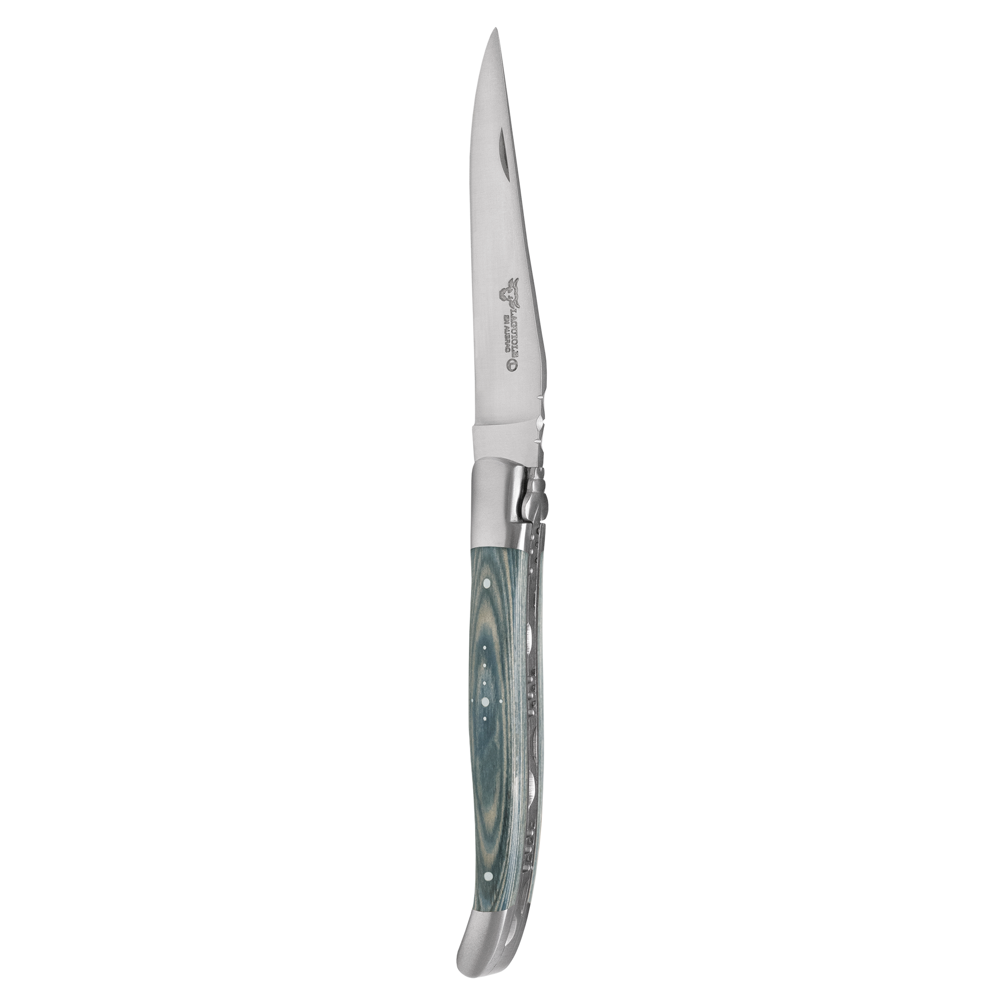 Laguiole en Aubrac Handcrafted 6-Piece Steak Knife Set with Mixed Pakawood Handles, Stainless Steel Matte Bolsters