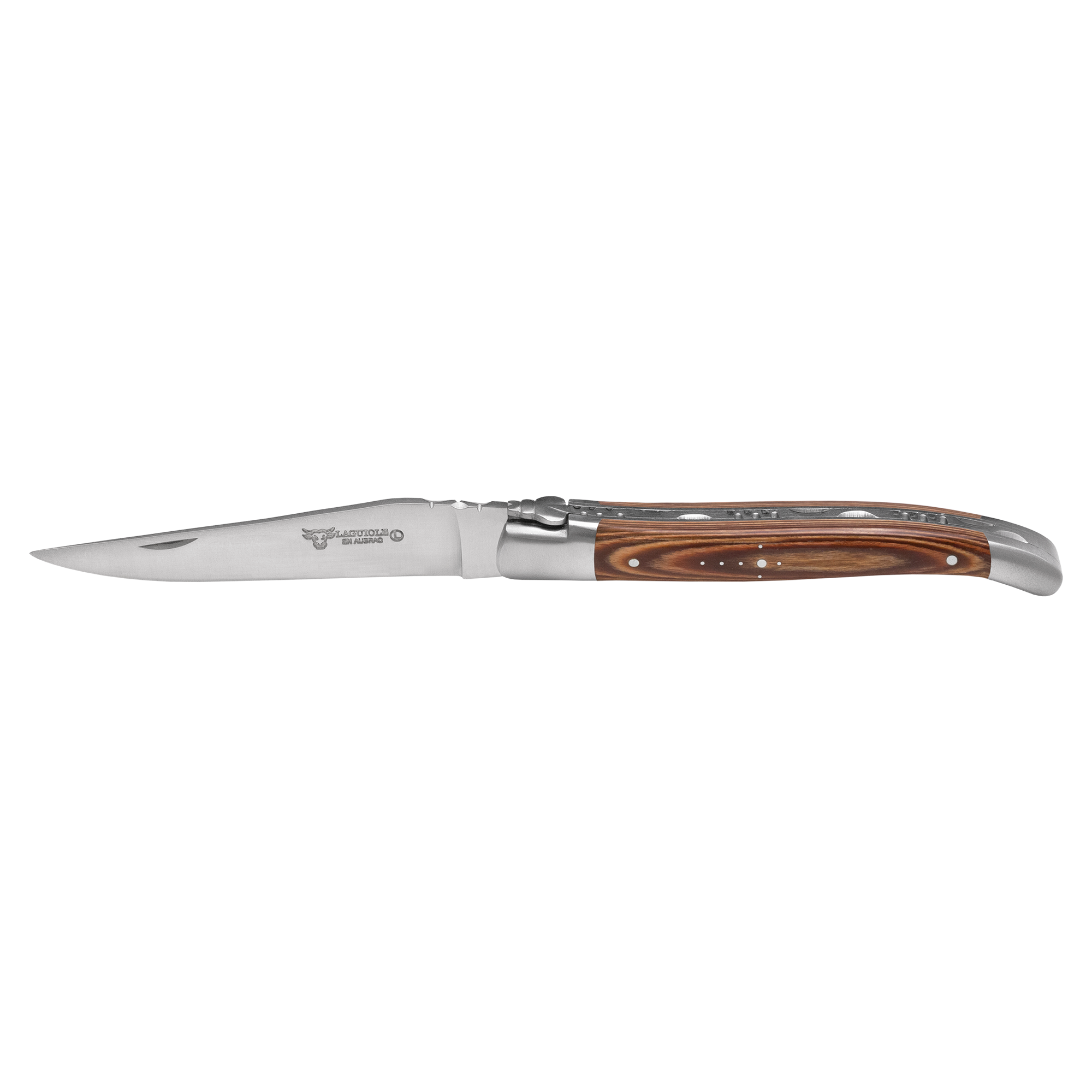 Laguiole en Aubrac Handcrafted 6-Piece Steak Knife Set with Mixed Pakawood Handles, Stainless Steel Matte Bolsters