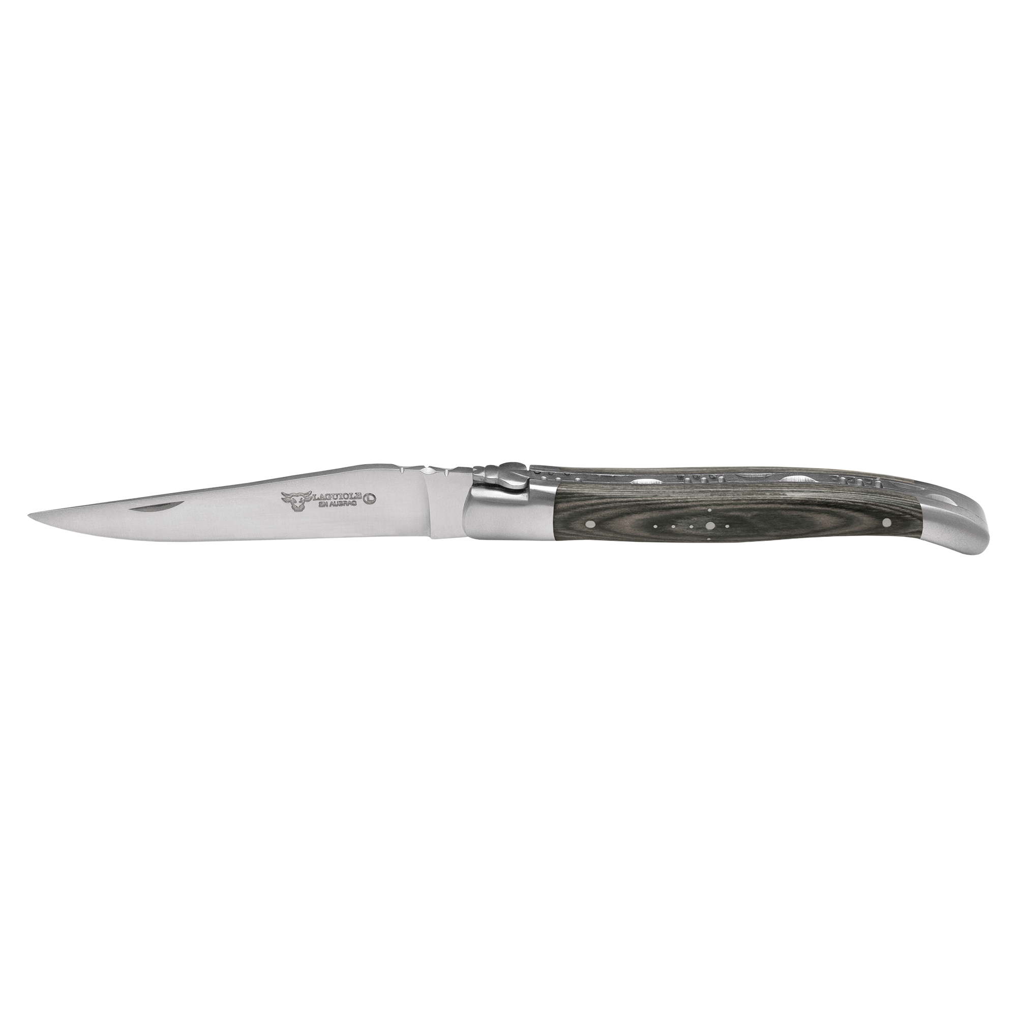 Laguiole en Aubrac Handcrafted 6-Piece Steak Knife Set with Mixed Pakawood Handles, Stainless Steel Matte Bolsters