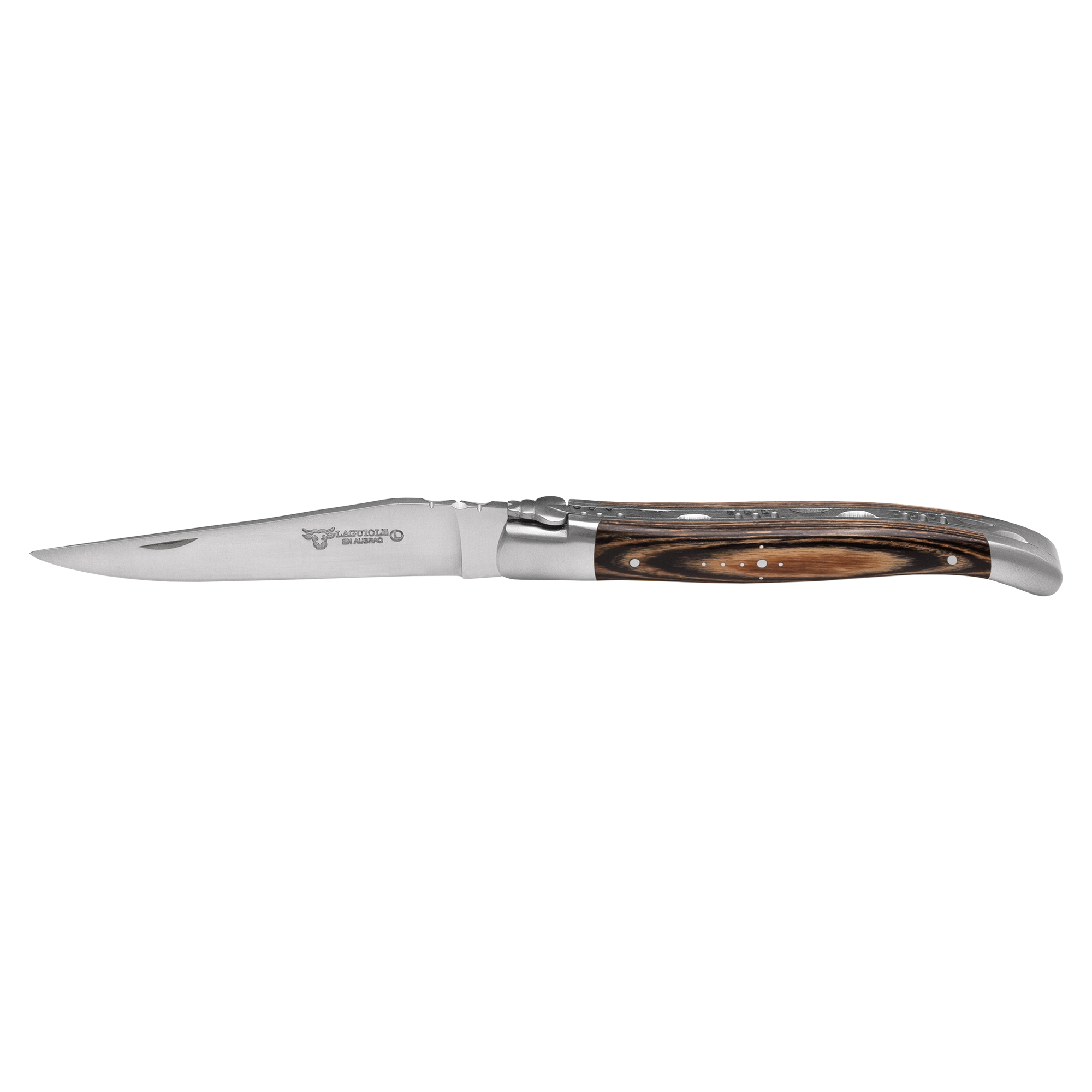 Laguiole en Aubrac Handcrafted 6-Piece Steak Knife Set with Mixed Pakawood Handles, Stainless Steel Matte Bolsters