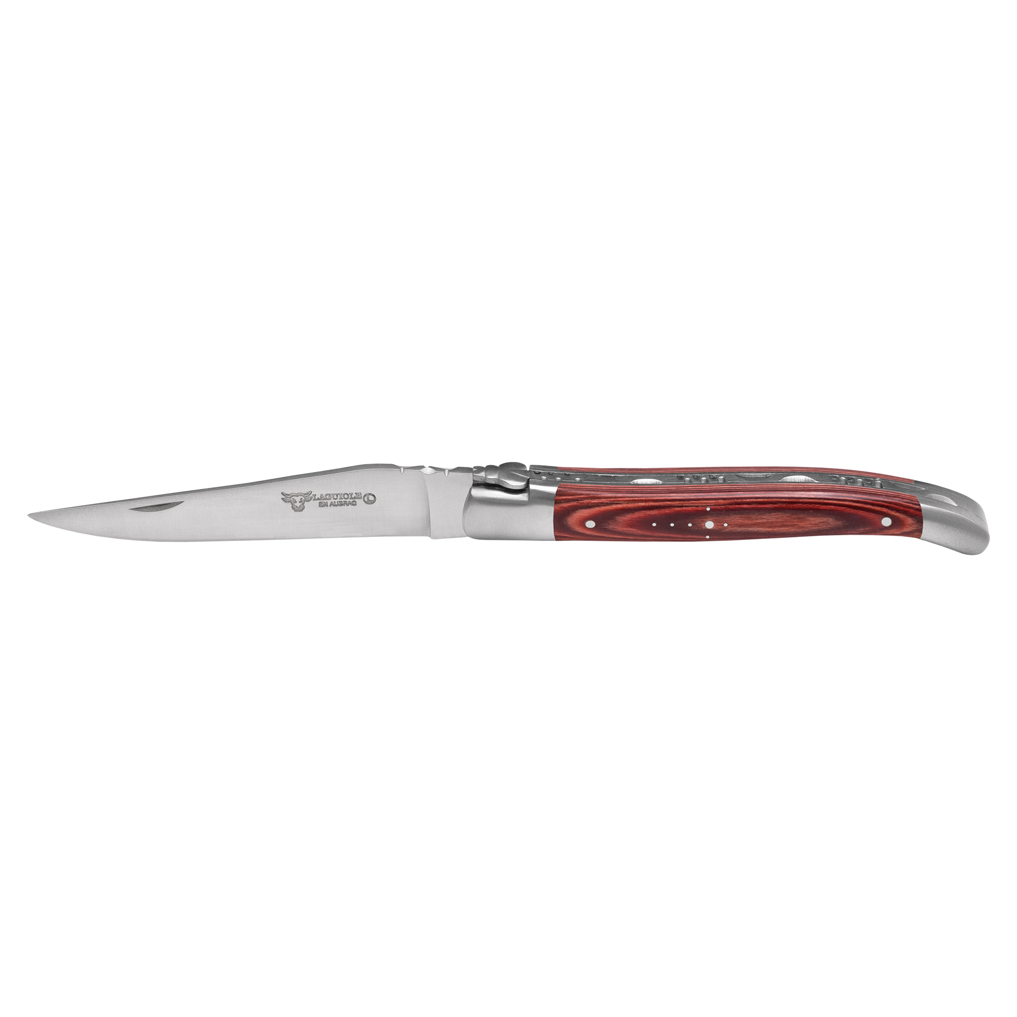 Laguiole en Aubrac Handcrafted 6-Piece Steak Knife Set with Mixed Pakawood Handles, Stainless Steel Matte Bolsters