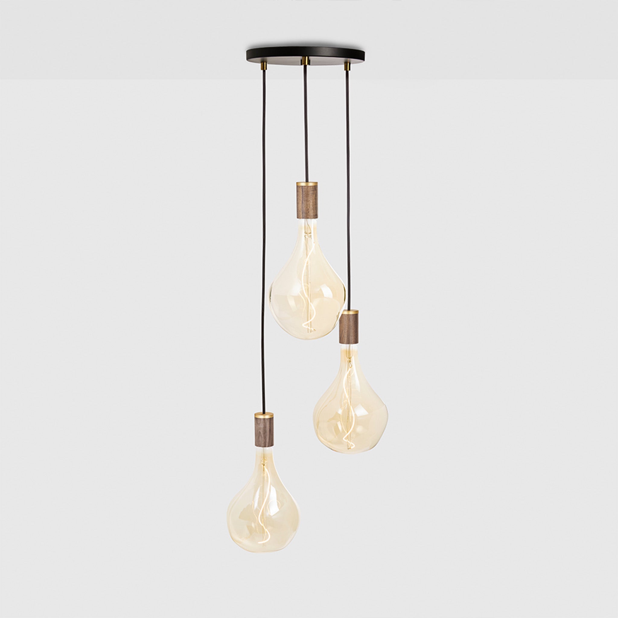 Triple Pendant in Walnut + Voronoi II - Black Canopy