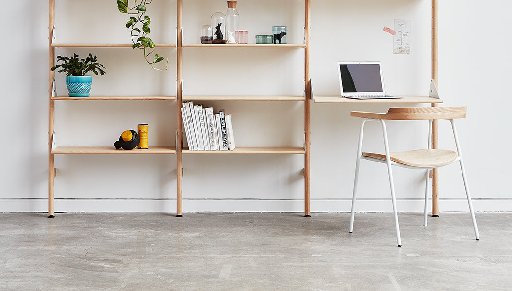 Blonde Uprights White Brackets Blonde Shelves / Lifestyle