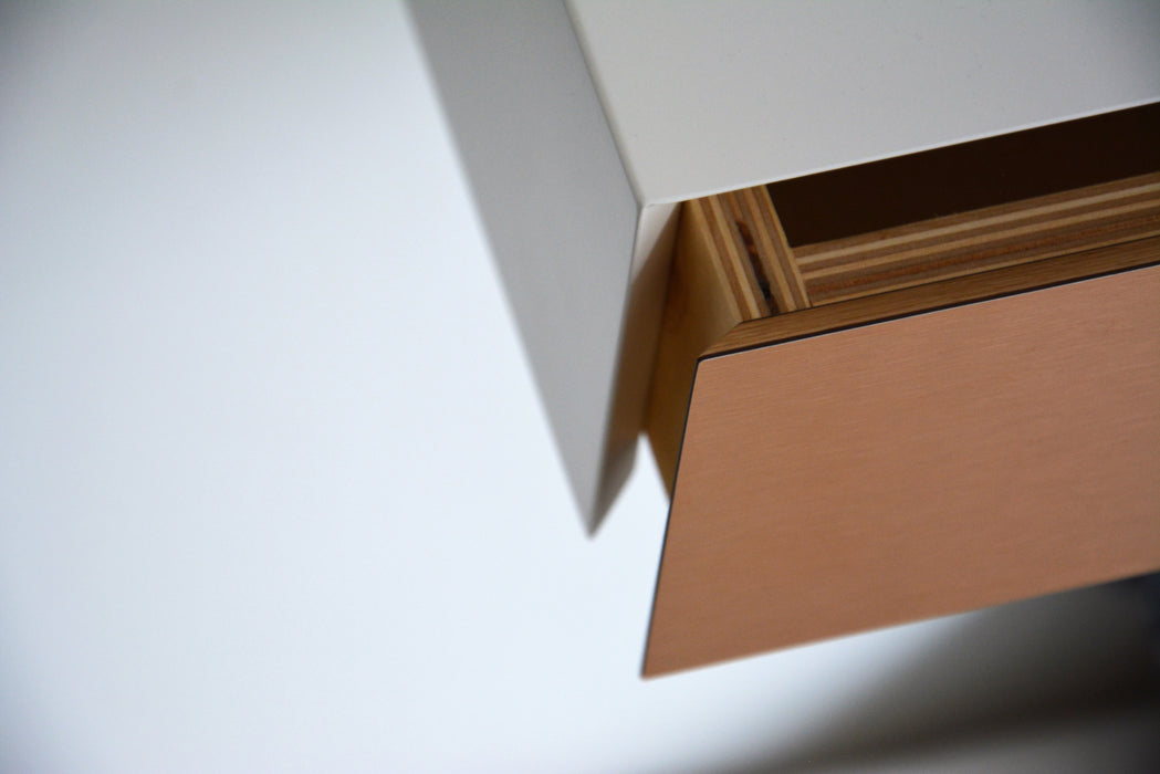 Minimalist Floating Nightstand With Copper Drawer