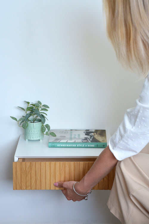 Fluted Nightstand With Oak Drawer