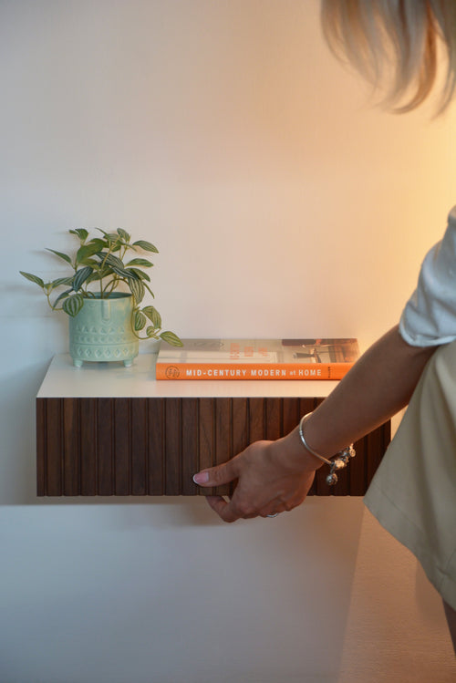 Fluted Nightstand With Walnut Drawer