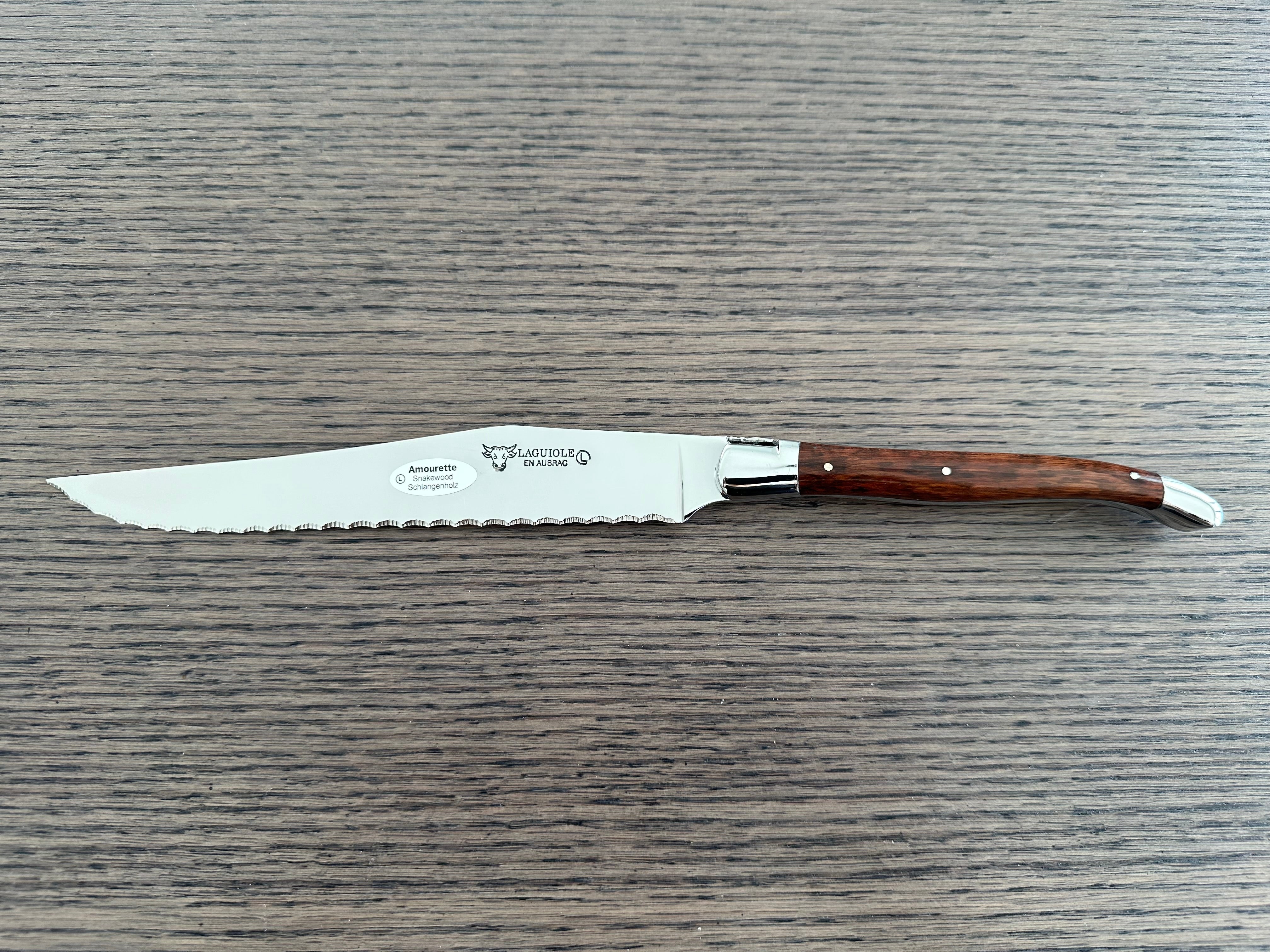 Laguiole en Aubrac Stainless Steel Bread Serrated Knife With Amourette Wood Handle, 7-in