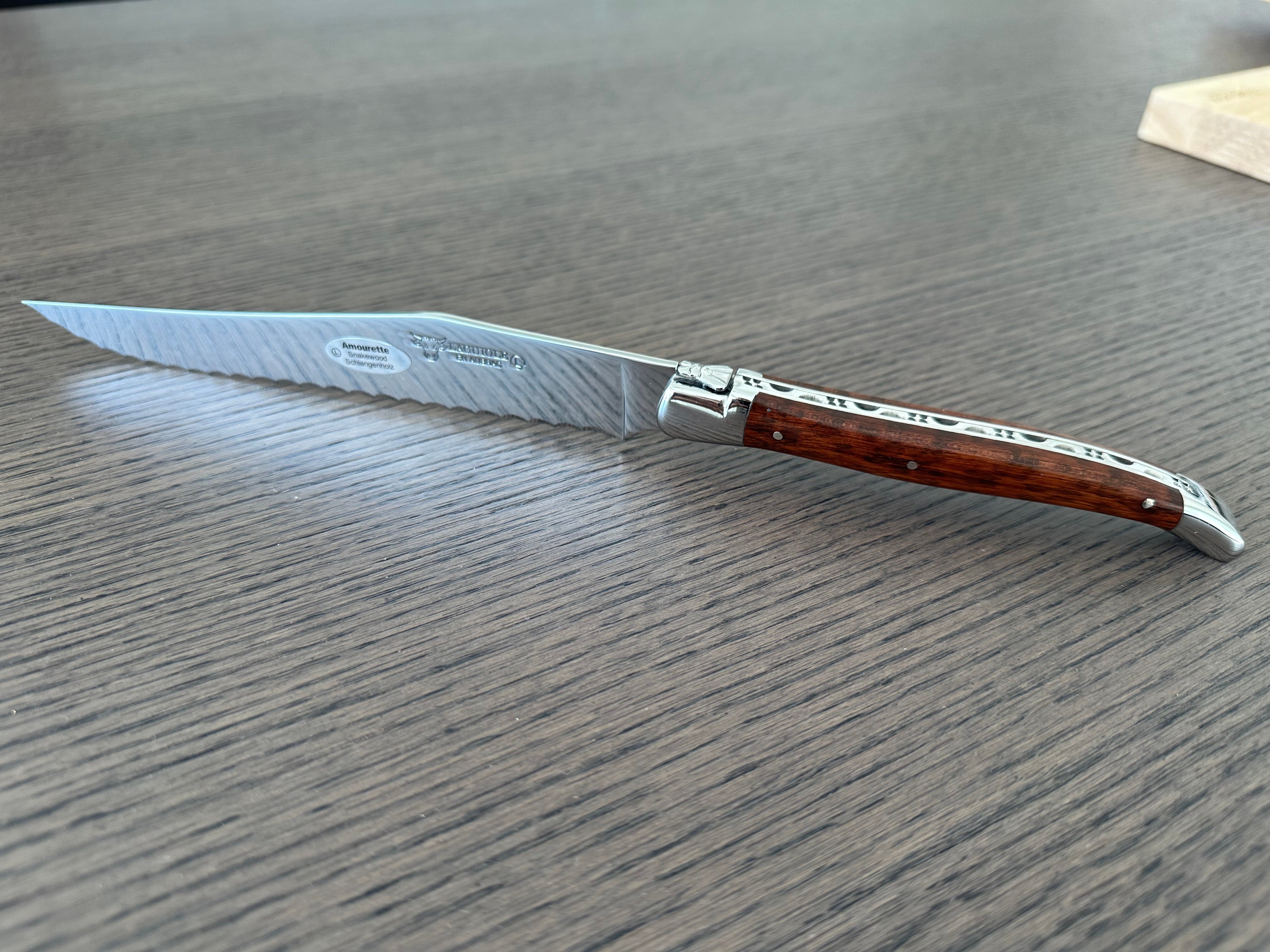 Laguiole en Aubrac Stainless Steel Bread Serrated Knife With Amourette Wood Handle, 7-in