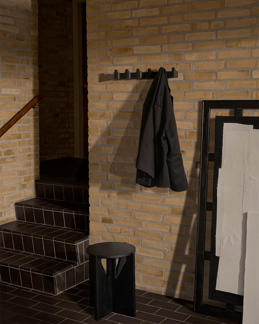 Column Coat Rack - Long Black Oak