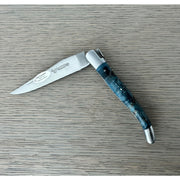 Laguiole en Aubrac Folding Knife Double Plated Stabilized Blue Poplar Burl, 4.75-in