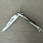 Laguiole en Aubrac Double Plated Folding Knife with Shiny Bolsters, Solid Horn Handle, 4.75"