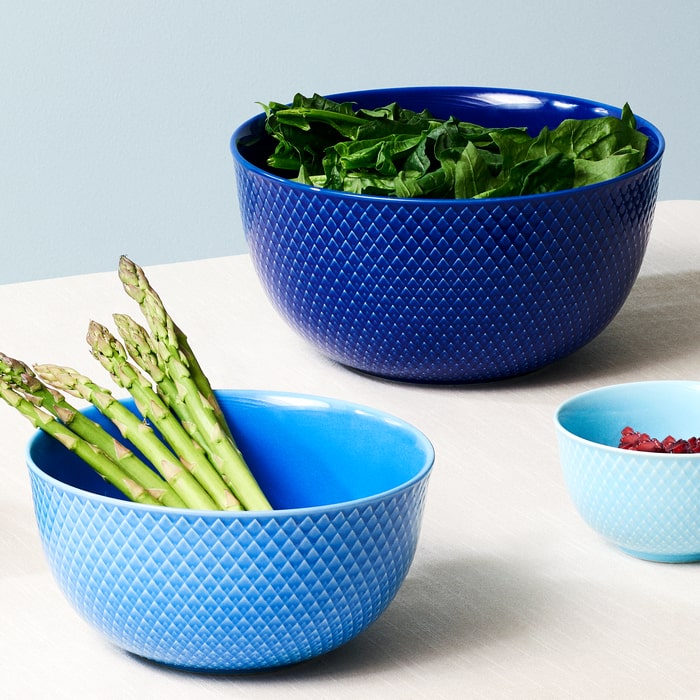 Lyngby Porcelæn Rhombe Color Serving Bowl, Dark Blue, Ø: 8.7"