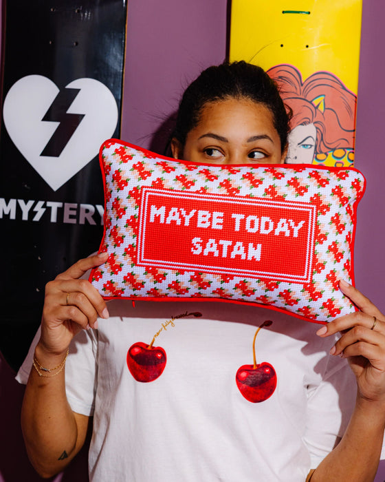 Maybe Today Satan Needlepoint Pillow