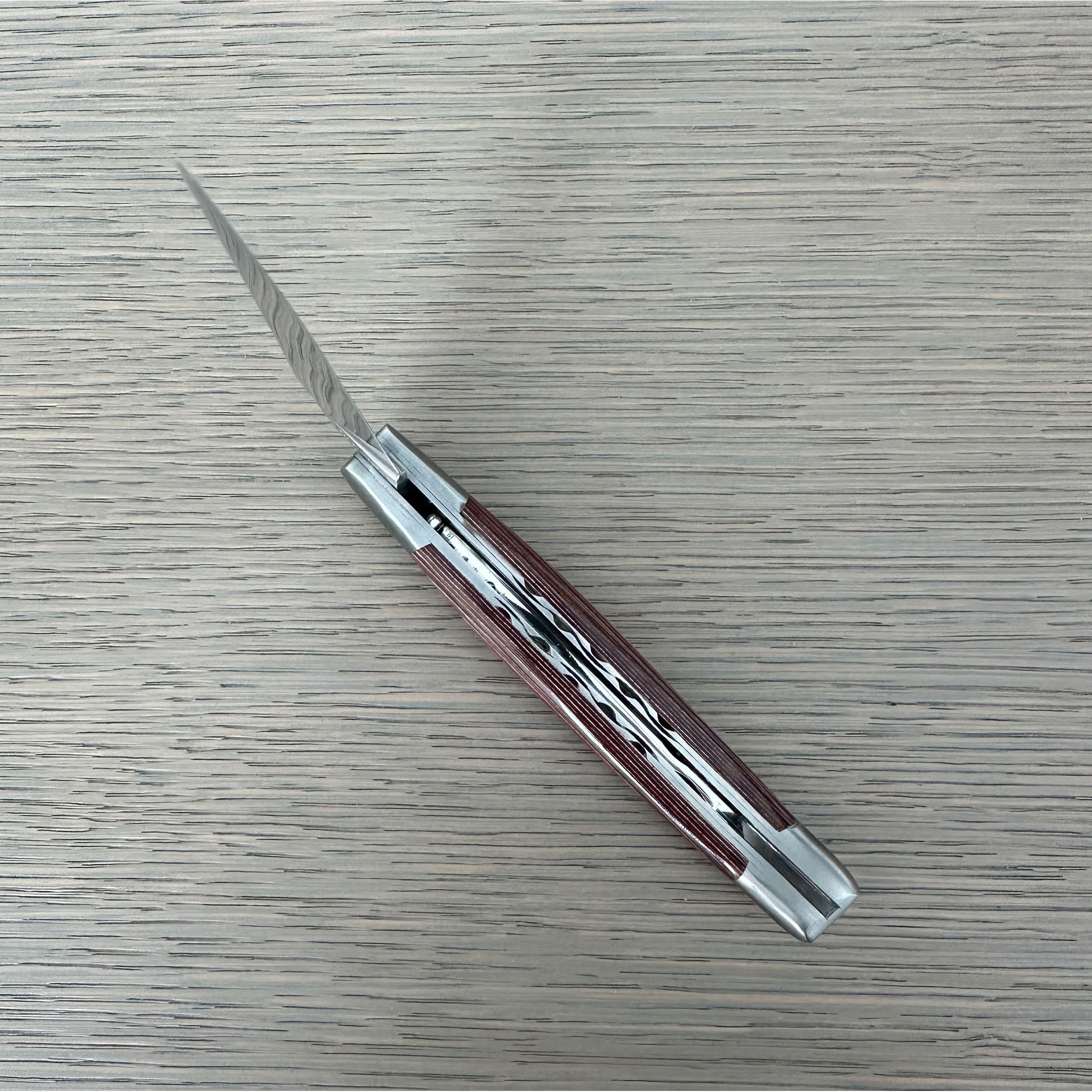 Laguiole en Aubrac Handcrafted Luxury Double Plates Multipurpose Knife with Pakawood Red Handle, 4.75-inches