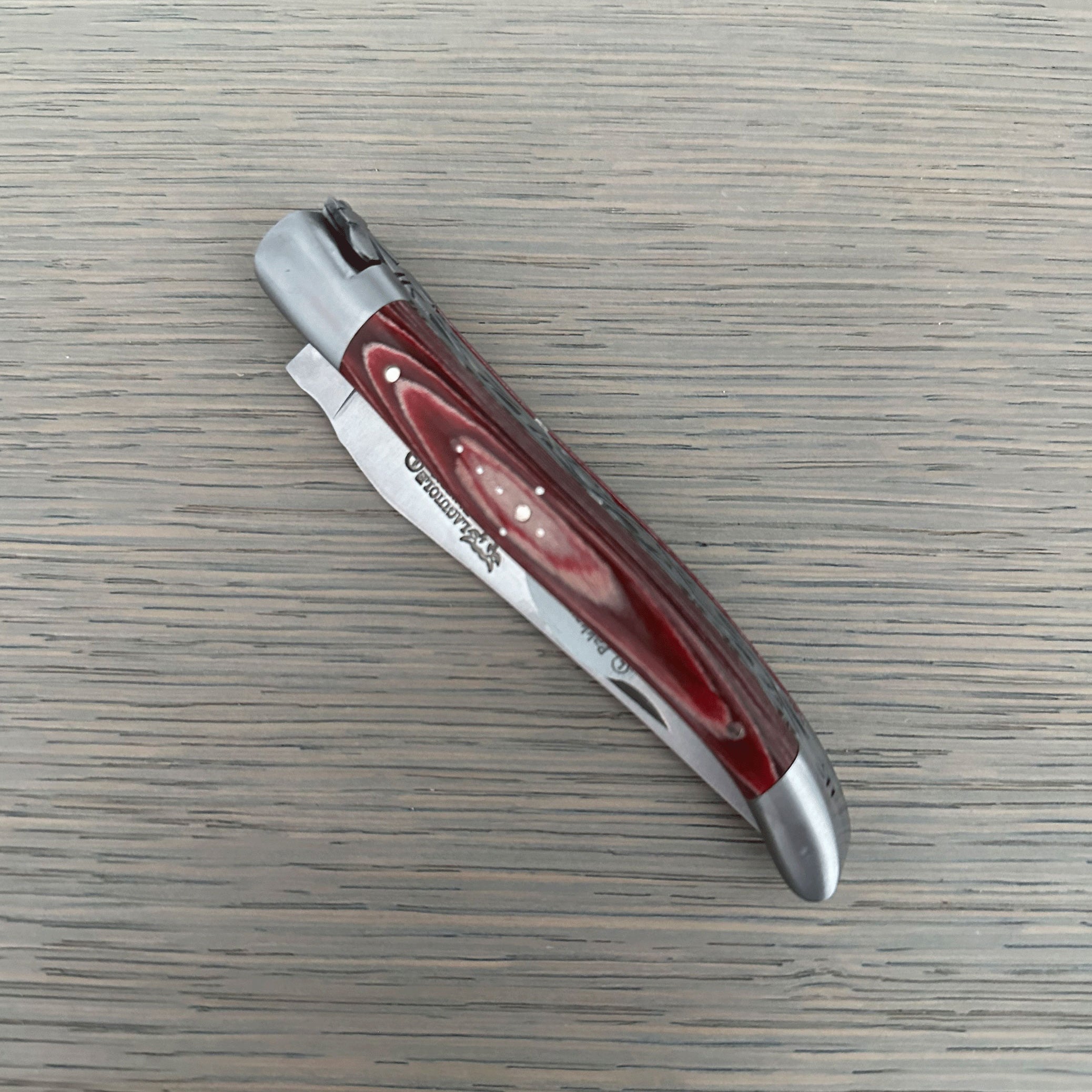 Laguiole en Aubrac Handcrafted Luxury Double Plates Multipurpose Knife with Pakawood Red Handle, 4.75-inches