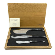 Laguiole en Aubrac Handcrafted 3-Piece Cheese Knife Set with Ebony Wood Handles