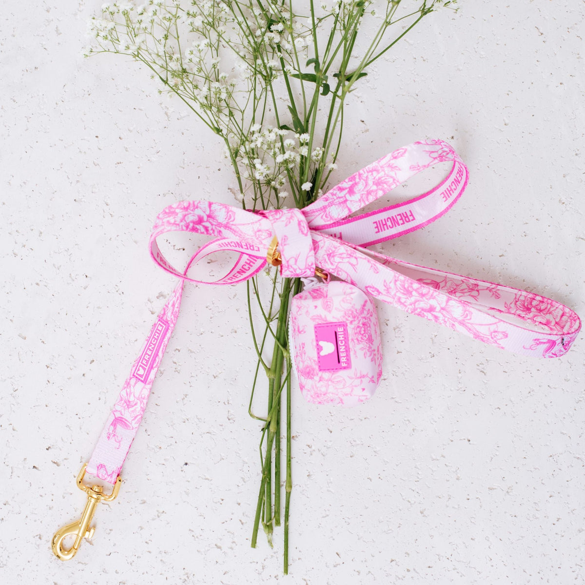 Frenchie Poo Bag Holder - Toile- Pink