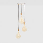Triple Pendant in Oak + Voronoi II - White Canopy