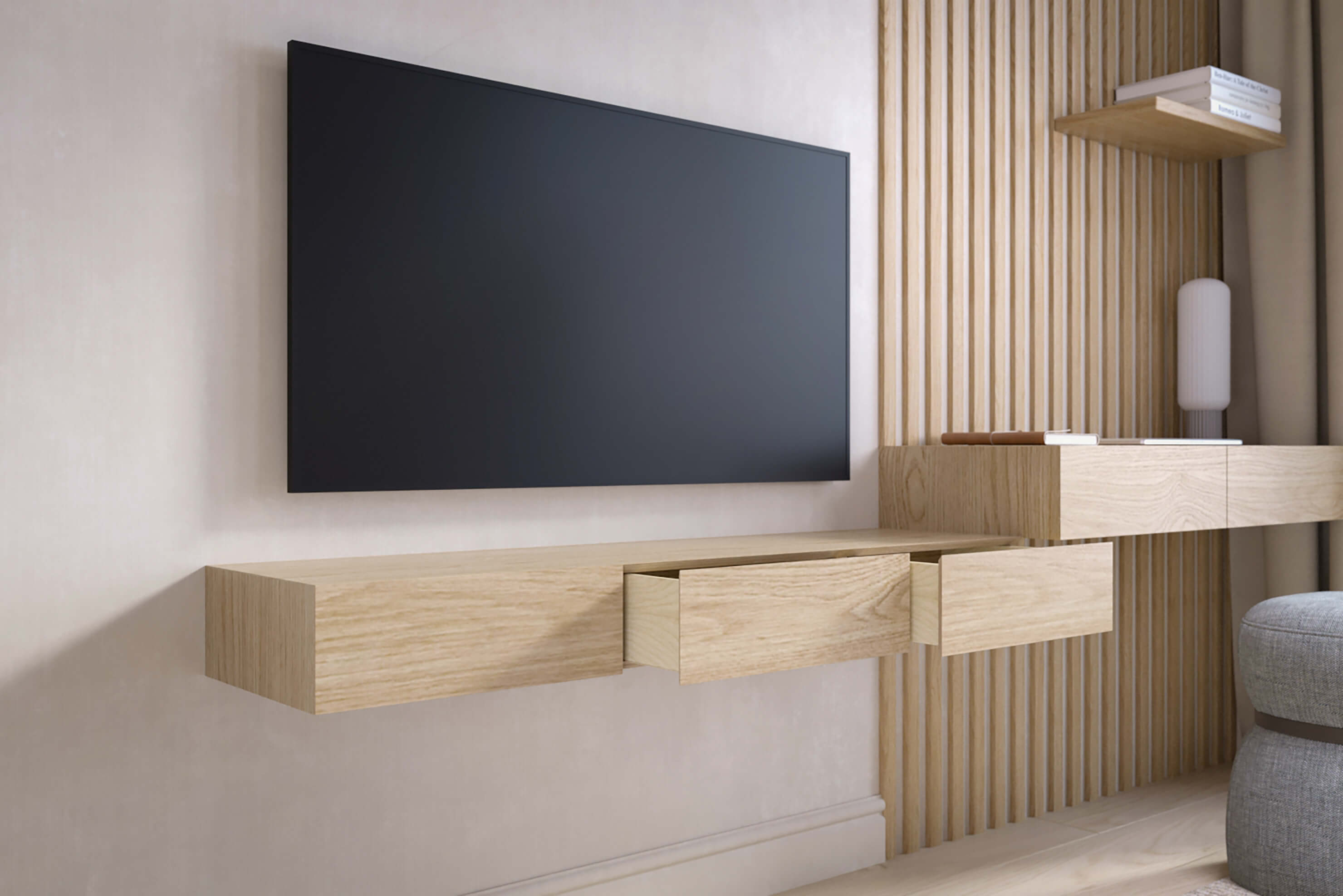 Floating TV Stand - White Oak – M Collection Home + Design