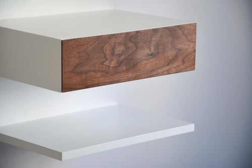 Minimalist Floating Nightstand with Walnut Drawer and an Extra Shelf