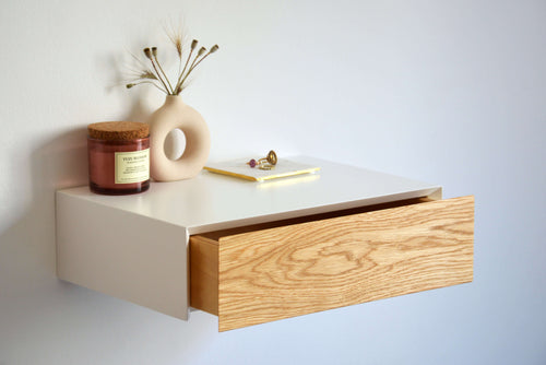 Minimalist Floating Nightstand With Oak Drawer