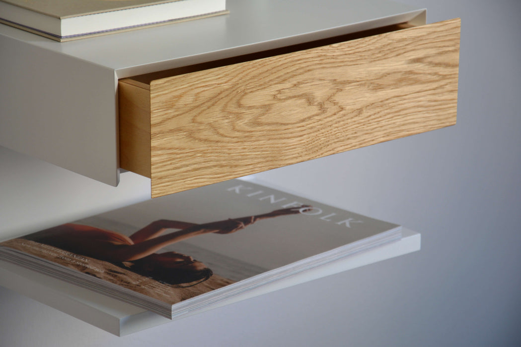 Minimalist Floating Nightstand With Oak Drawer And An  Extra Shelf