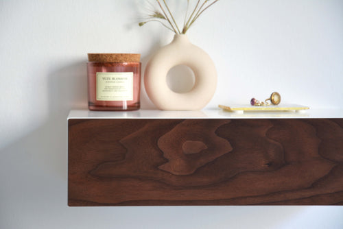 Minimalist Floating Nightstand With Walnut Drawer