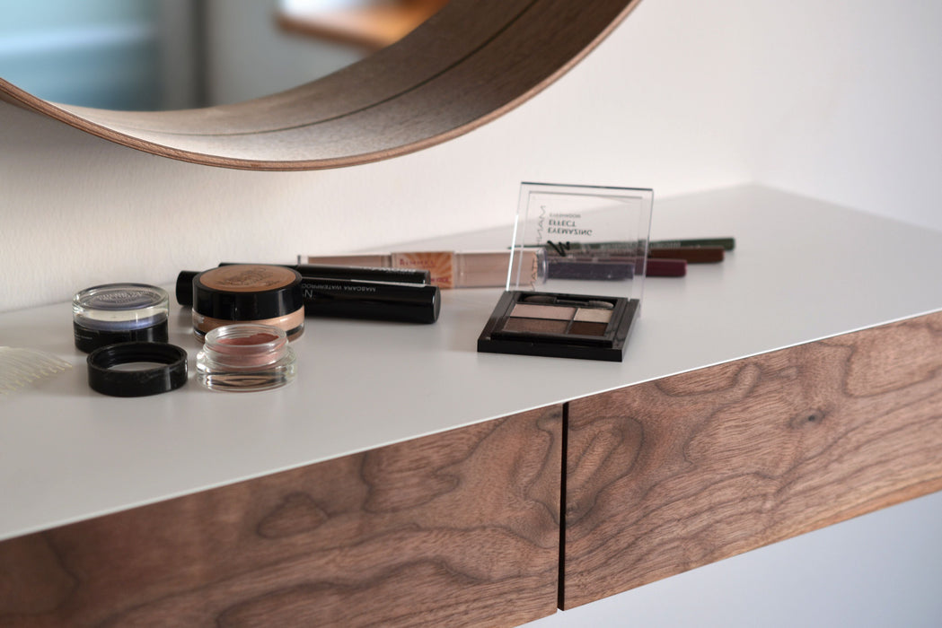 Floating Dressing White Floating Dressing Table With Walnut Drawers