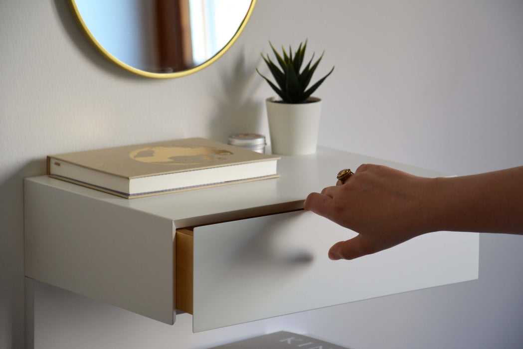 Minimalist White Floating Nightstand With an Extra Shelf