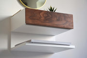 Minimalist Floating Nightstand With Walnut Drawer And An Extra Shelf