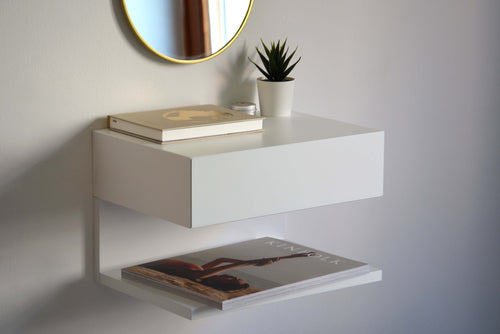 Minimalist White Floating Nightstand With an Extra Shelf