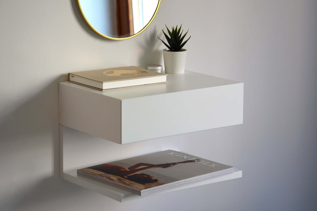 Minimalist White Floating Nightstand With an Extra Shelf