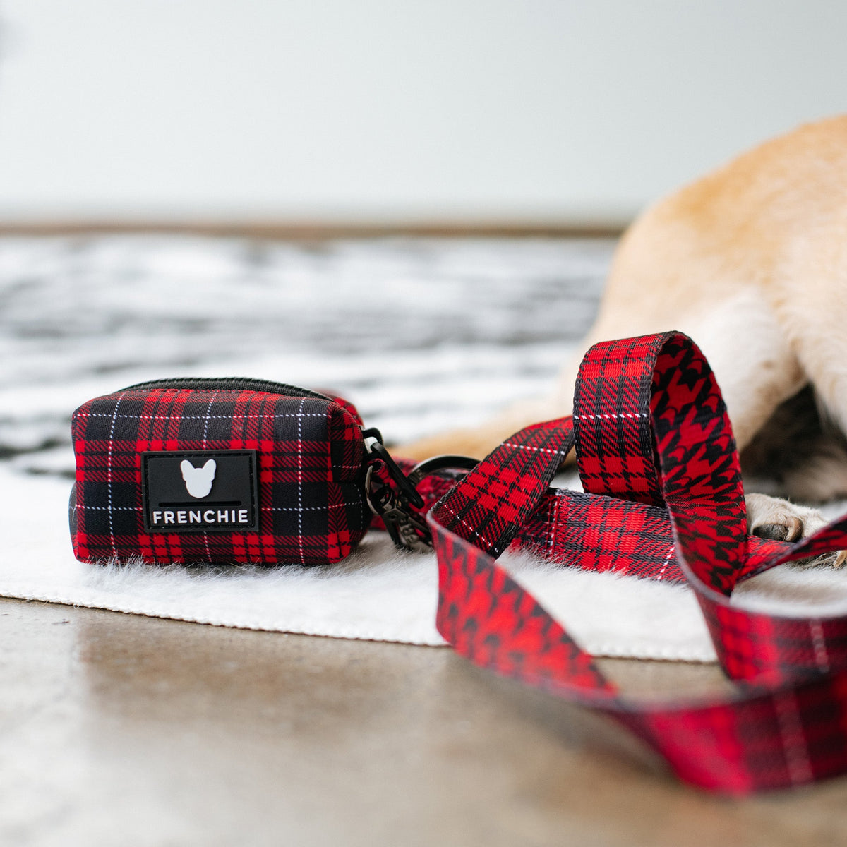 Frenchie Poo Bag Holder - Red Tartan