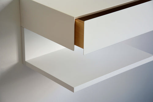 Minimalist White Floating Nightstand With an Extra Shelf