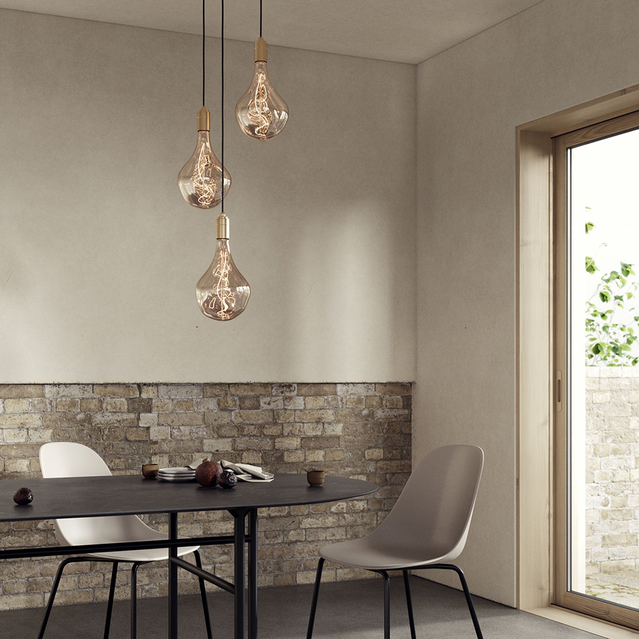 Triple Pendant in Walnut + Voronoi II - Black Canopy