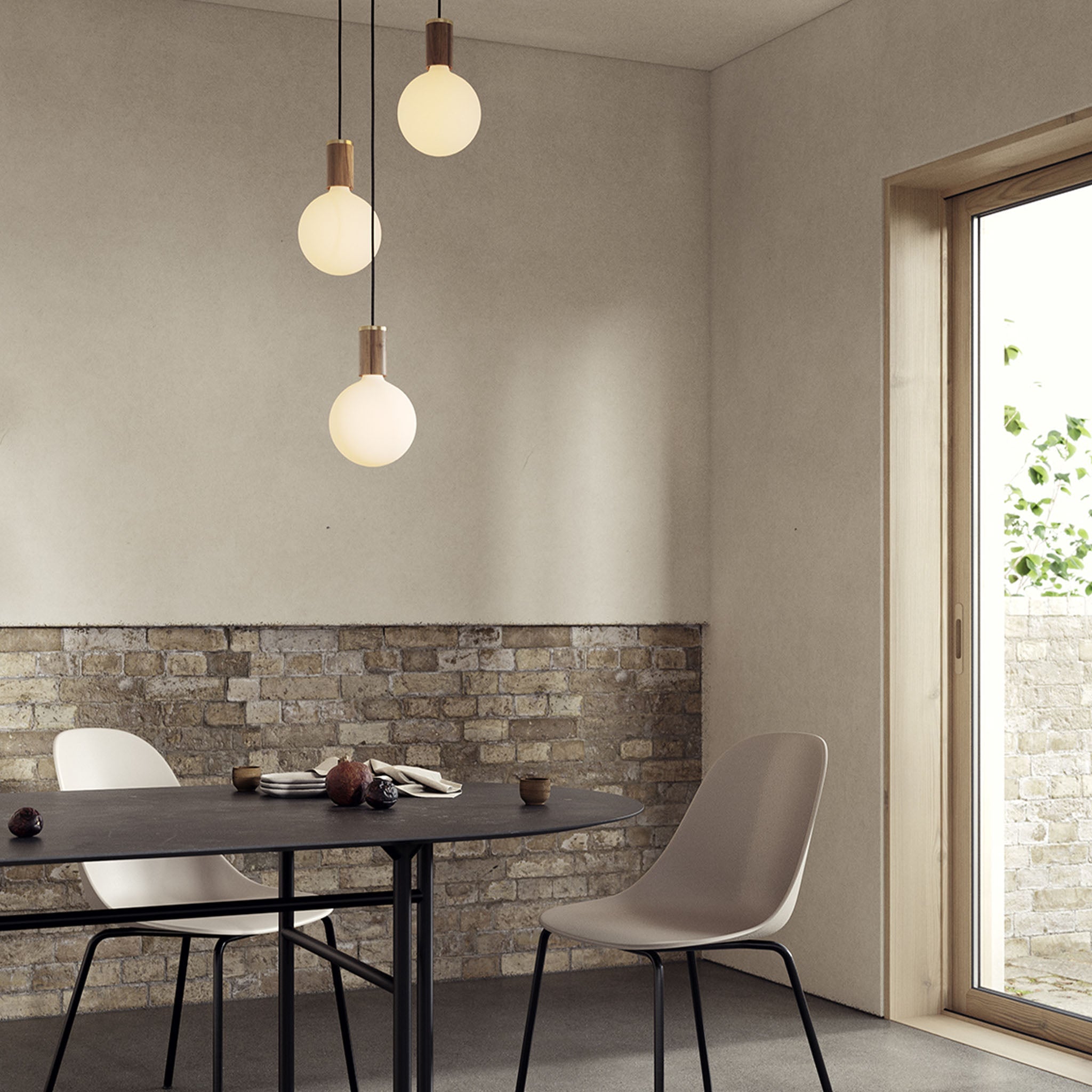 Triple Pendant in Walnut + Sphere IV - Black Canopy