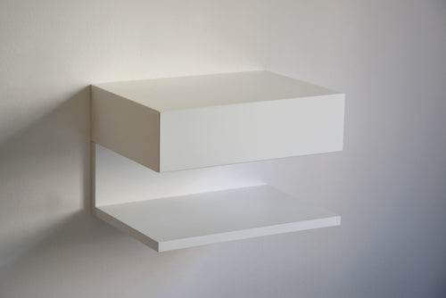 Minimalist White Floating Nightstand With an Extra Shelf