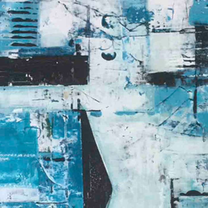 An original blue and teal abstract oil painting by, an artist who has exhibited in New York, titled Teal Apartment