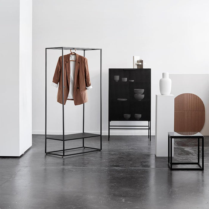 danish design black steel clothes rack with shelf